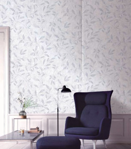 PÁG. 20 - Papel de Parede Folhas Off-White Detalhes em Brilho - Coleção Toulon - Vinílico Importado