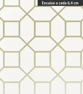 PÁG. 28 - Papel de Parede Formas Geométricas Off-White e Dourado (Brilho) - Coleção Neo Geometric - Semi-Vinílico