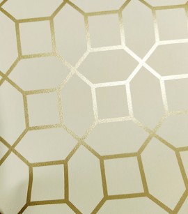 PÁG. 33 - Papel de Parede Formas Geométricas Bege e Dourado (Brilho) - Coleção Neo Geometric - Semi-Vinílico