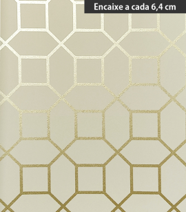 PÁG. 33 - Papel de Parede Formas Geométricas Bege e Dourado (Brilho) - Coleção Neo Geometric - Semi-Vinílico