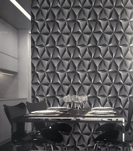 PÁG. 38 - Papel de Parede Geométrico 3D Cinza Chumbo Brilho - Coleção Summer - Vinílico Importado