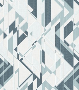 PÁG. 01 - Papel de Parede Geométrico Abstrato Tons de Cinza e Azul - Coleção Essencial - Vinílico