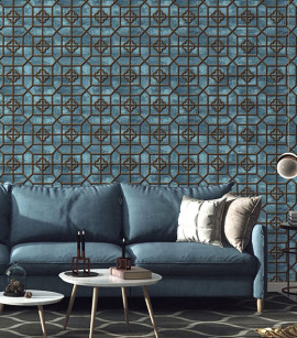 PÁG. 45 - Papel de Parede Geométrico Azul e Bege - Coleção Infinity G - Vinílico Importado