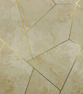 PÁG. 45 - Papel de Parede Geométrico Bege Escuro com Fio Dourado - Coleção White Swan - Vinílico Importado