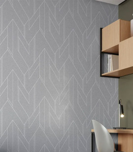 PÁG. 09 - Papel de Parede Geométrico Cinza com Brilho Prata - Coleção Essencial Bobinex - Vinílico Importado