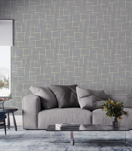 PÁG. 13 - Papel de Parede Linhas Geométricas Cinza Brilho - Coleção Essencial Bobinex - Vinílico Importado