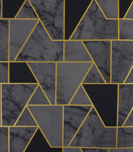 PÁG. 24 - Papel de Parede Geométrico Cinza, Preto e Dourado Brilho - Coleção Seven - Vinílico Importado