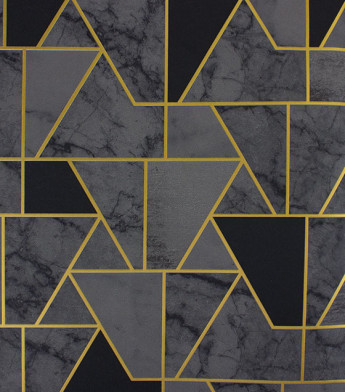 PÁG. 24 - Papel de Parede Geométrico Cinza, Preto e Dourado Brilho - Coleção Seven - Vinílico Importado
