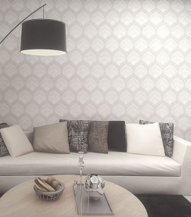 PÁG. 31 - Papel de Parede Geométrico Colonial Off-White e Cinza Brilho - Coleção Summer - Vinílico Importado