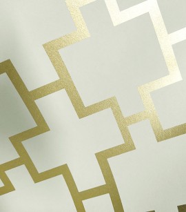 PÁG. 27 - Papel de Parede Geométrico Grade Cinza Claro e Dourado (Brilho) - Coleção Neo Geometric - Semi-Vinílico