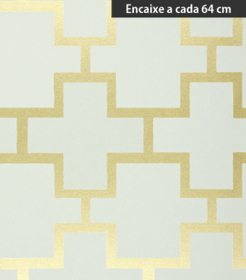 PÁG. 27 - Papel de Parede Geométrico Grade Cinza Claro e Dourado (Brilho) - Coleção Neo Geometric - Semi-Vinílico