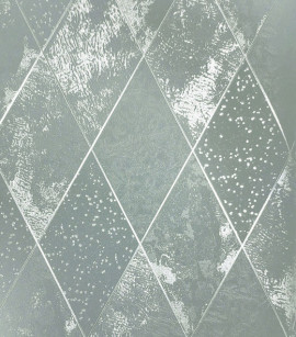 PÁG. 01 - Papel de Parede Geométrico Losangos Cinza Escuro com Brilho Metálico - Coleção White Swan - Vinílico Importado