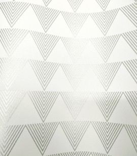 PÁG. 45 - Papel de Parede Geométrico Moderno Off White e Prata (Brilho) - Coleção Neo Geometric - Semi-Vinílico