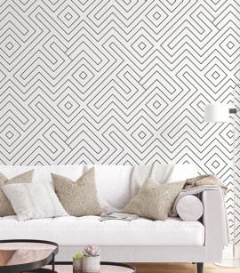 PÁG. 70 - Papel de Parede Geométrico Retrô Branco e Preto Leve Brilho - Coleção Infinity G - Vinílico Importado