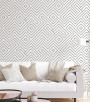 PÁG. 70 - Papel de Parede Geométrico Retrô Branco e Preto Leve Brilho - Coleção Infinity G - Vinílico Importado