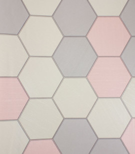 PÁG. 51 - Papel de Parede Geométrico Colmeia Rosa e Cinza com Brilho - Coleção Metropolis 3 - Vinílico Importado