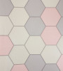 PÁG. 51 - Papel de Parede Geométrico Colmeia Rosa e Cinza com Brilho - Coleção Metropolis 3 - Vinílico Importado