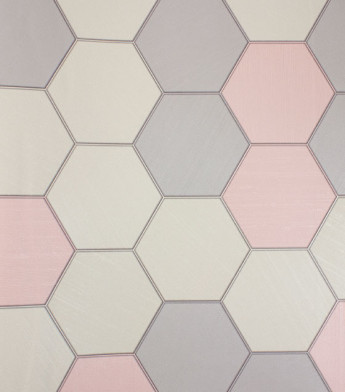 PÁG. 51 - Papel de Parede Geométrico Colmeia Rosa e Cinza com Brilho - Coleção Metropolis 3 - Vinílico Importado