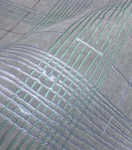 PÁG. 03 - Papel de Parede Geométrico Cinza e Verde Brilho - Coleção Entre Linhas - Vinílico Importado