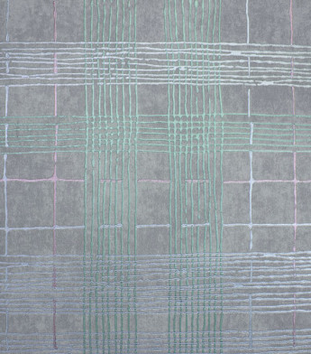 PÁG. 03 - Papel de Parede Geométrico Cinza e Verde Brilho - Coleção Entre Linhas - Vinílico Importado