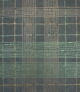 PÁG. 02 - Papel de Parede Geométrico Verde e Prata Velho Brilho - Coleção Entre Linhas - Vinílico Importado