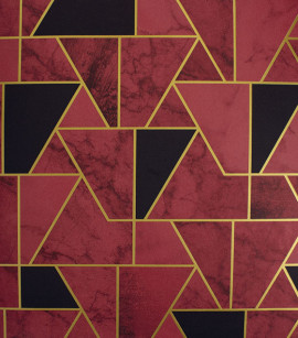 PÁG. 23 - Papel de Parede Geométrico Vermelho, Preto e Dourado Brilho - Coleção Seven - Vinílico Importado