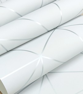 PÁG. 11 - Papel de Parede Zara Geométrico Gelo com Fio Prata - Coleção Império Gold - Semi-Vinílico
