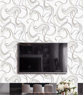 PÁG. 44 - Papel de Parede Linhas Abstratas Tons de Cinza com Brilho - Coleção Unique - Vinílico Importado