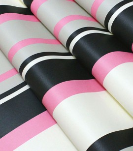 PÁG. 01 - Papel de Parede Listrado Rosa e Cinza - Coleção Império Algodão Doce - Importado Lavável