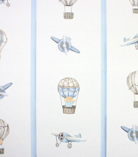 PÁG. 09 - Papel de Parede Listras, Ursinhos e Balões Azul e Off-White - Coleção Bambine - Vinílico Importado