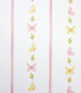 PÁG. 28 - Papel de Parede Listras e Borboletas Rosa e Amarelo - Coleção Bambine - Vinílico Importado