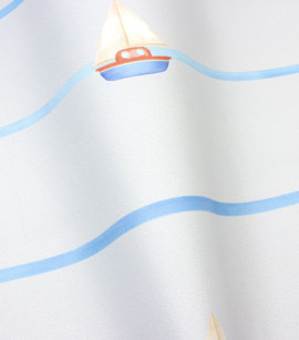 PÁG. 02 - Papel de Parede Listras Horizontais e Barquinhos Tons de Azul - Coleção Bambine - Vinílico Importado