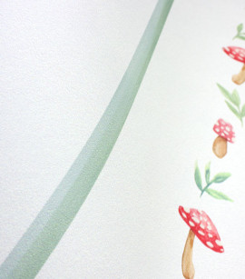 PÁG. 16 - Papel de Parede Listras e Cogumelos Verde e Vermelho - Coleção Bambine - Vinílico Importado