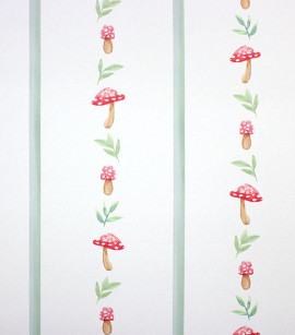 PÁG. 16 - Papel de Parede Listras e Cogumelos Verde e Vermelho - Coleção Bambine - Vinílico Importado