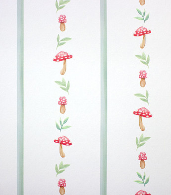 PÁG. 16 - Papel de Parede Listras e Cogumelos Verde e Vermelho - Coleção Bambine - Vinílico Importado