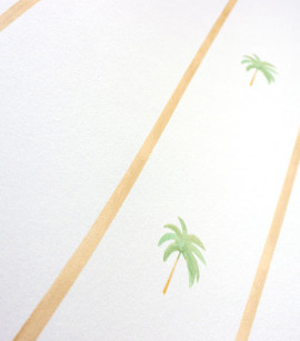 PÁG. 30 - Papel de Parede Listras e Coqueiros Bege e Verde - Coleção Bambine - Vinílico Importado