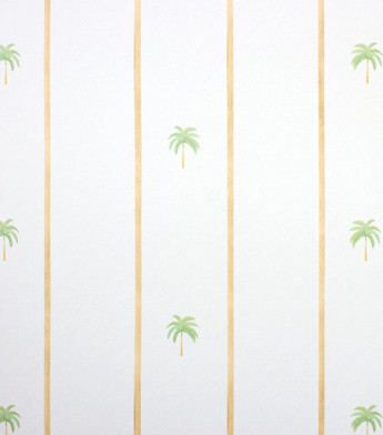 PÁG. 30 - Papel de Parede Listras e Coqueiros Bege e Verde - Coleção Bambine - Vinílico Importado