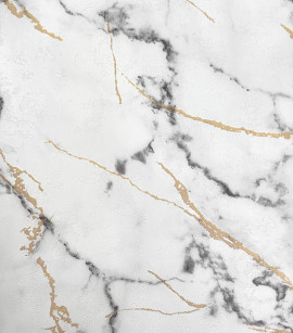 PÁG. 36 - Papel de Parede Mármore Cinza e Dourado Brilho - Coleção Essencial Bobinex - Vinílico Importado