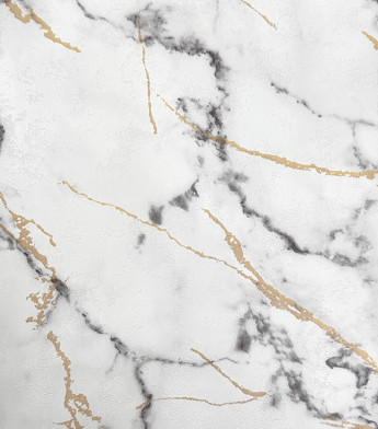 PÁG. 36 - Papel de Parede Mármore Cinza e Dourado Brilho - Coleção Essencial Bobinex - Vinílico Importado