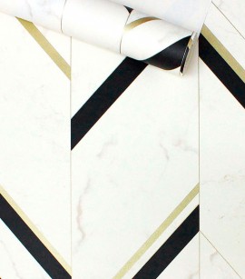 PÁG. 36 - Papel de Parede Mármore Estilizado - Coleção Trinity - Lavável (Bege/ Preto/ Com Brilho)
