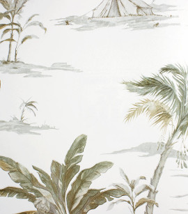 PÁG. 32 - Papel de Parede Paisagem Tropical Cinza, Off-White e Brilho Prata - Coleção Cores e Cenários - Vinílico Importado