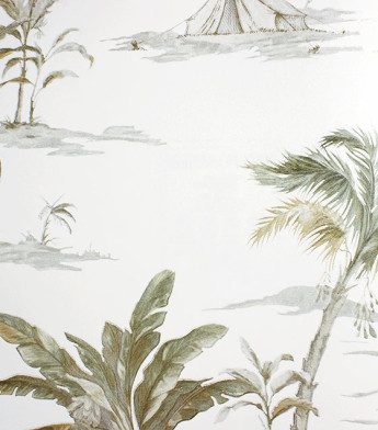 PÁG. 32 - Papel de Parede Paisagem Tropical Cinza, Off-White e Brilho Prata - Coleção Cores e Cenários - Vinílico Importado