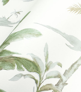PÁG. 31 - Papel de Parede Paisagem Tropical Verde, Off-White e Brilho Dourado - Coleção Cores e Cenários - Vinílico Importado