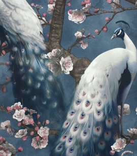 PÁG. 01 e 02 - Papel de Parede Pavão Azul - Coleção Reno - Non-Woven Importado
