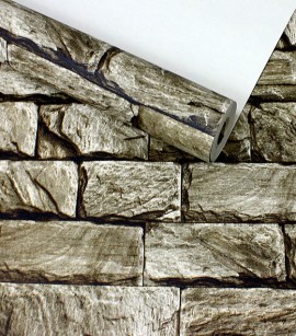 PÁG. 37 - Papel de Parede Pedra Madeira 3D - Importado Lavável - Coleção Lord II (Bege Escuro Acinzentado)