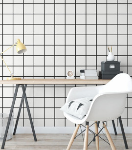 PÁG. 68 - Papel de Parede Quadriculado Branco e Preto Leve Brilho - Coleção Infinity G - Vinílico Importado