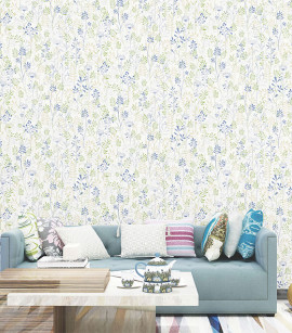 PÁG. 08 - Papel de Parede Raminhos Azul e Verde - Coleção Mundo - Vinílico Importado