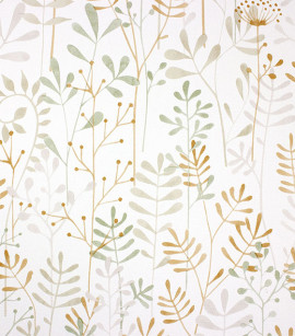 PÁG. 49 - Papel de Parede Raminhos Cinza, Verde e Bege - Coleção Mundo - Vinílico Importado
