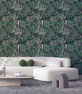 PÁG. 02 - Papel de Parede Safari Tropical Verde - Coleção Cores e Cenários - Vinílico Importado