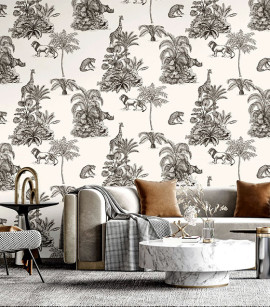 PÁG. 15 - Papel de Parede Toile de Jouy Animais Preto - Coleção Cores e Cenários - Vinílico Importado